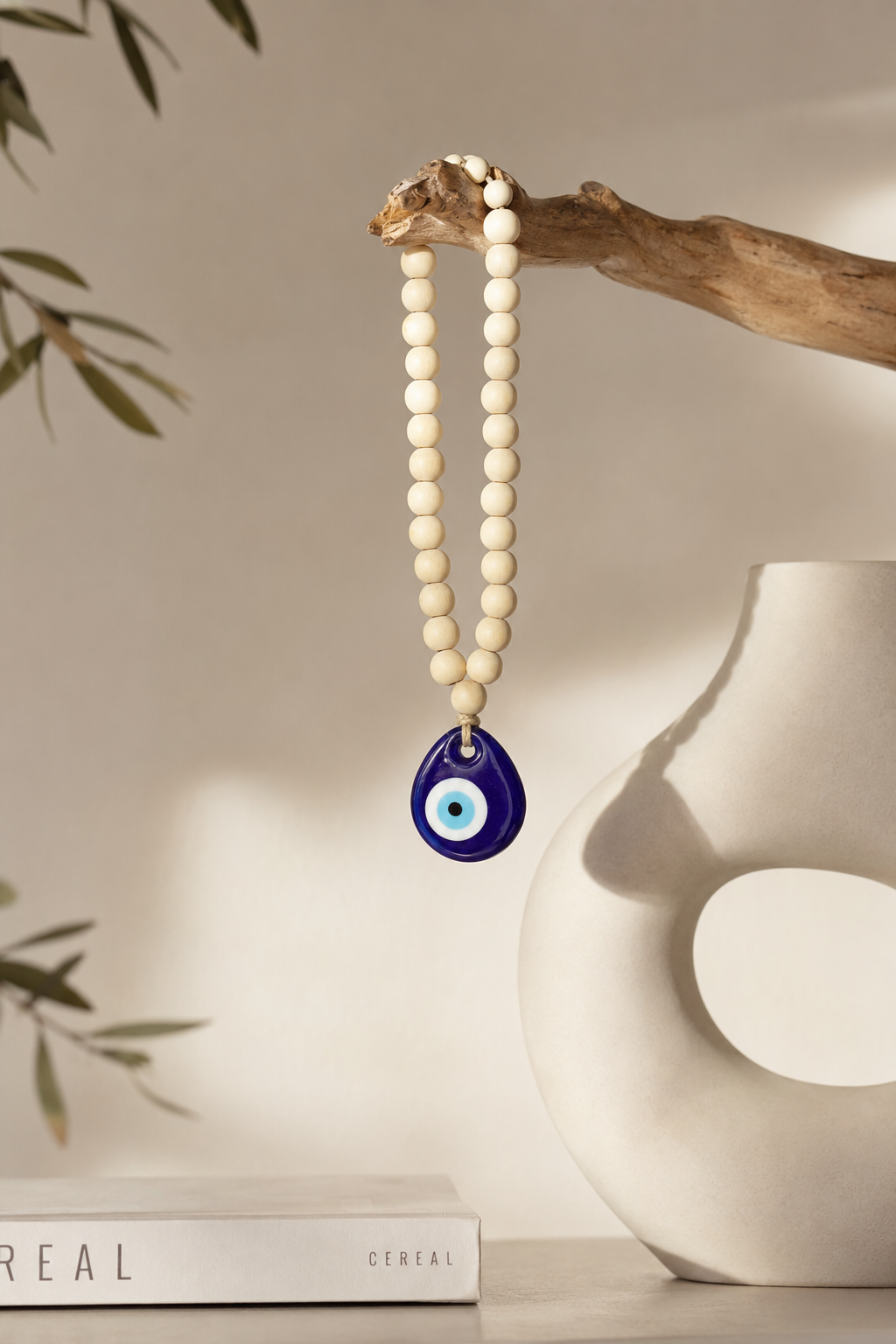 Large Wooden Bead Blue Eye Hanging Ornament
