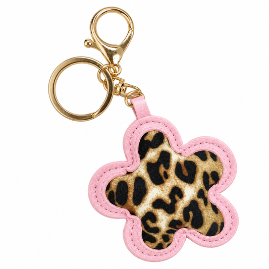 Pink Leopard Print Flower Keychain