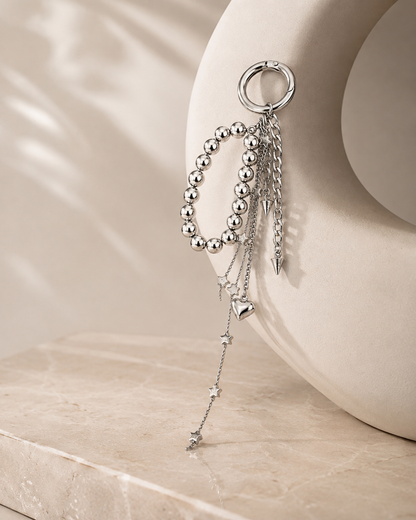 Silver-Tone Beaded Chain Keychain