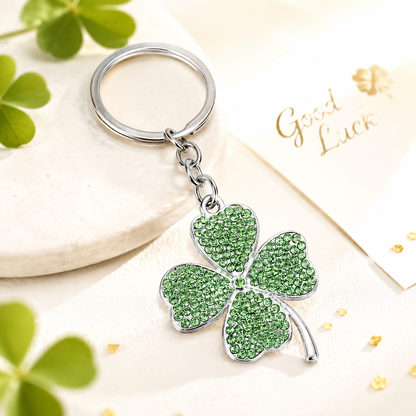 Green Crystal Four-Leaf Clover Keychain