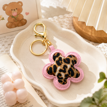 Pink Leopard Print Flower Keychain