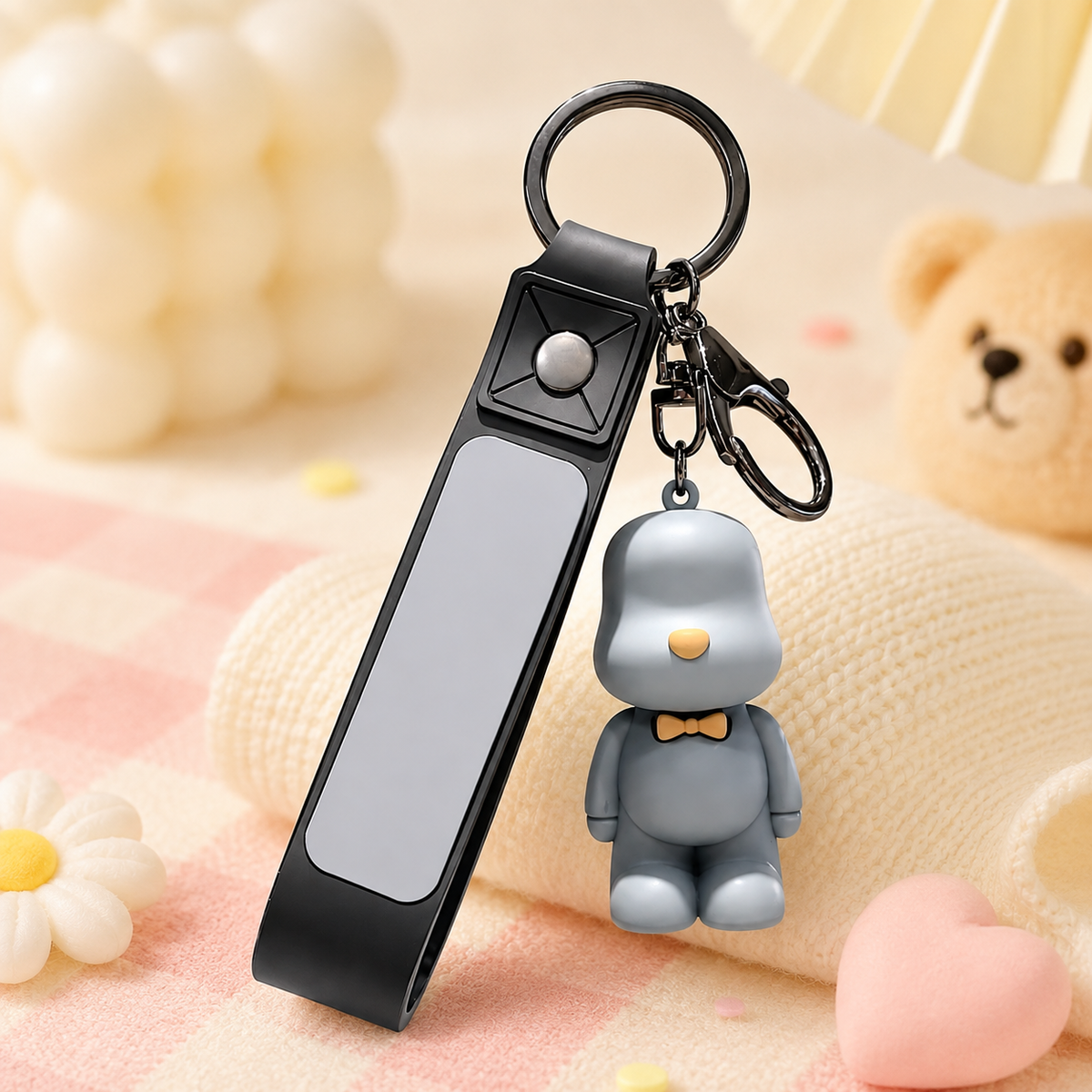 Blue Bow Tie Bear Keychain