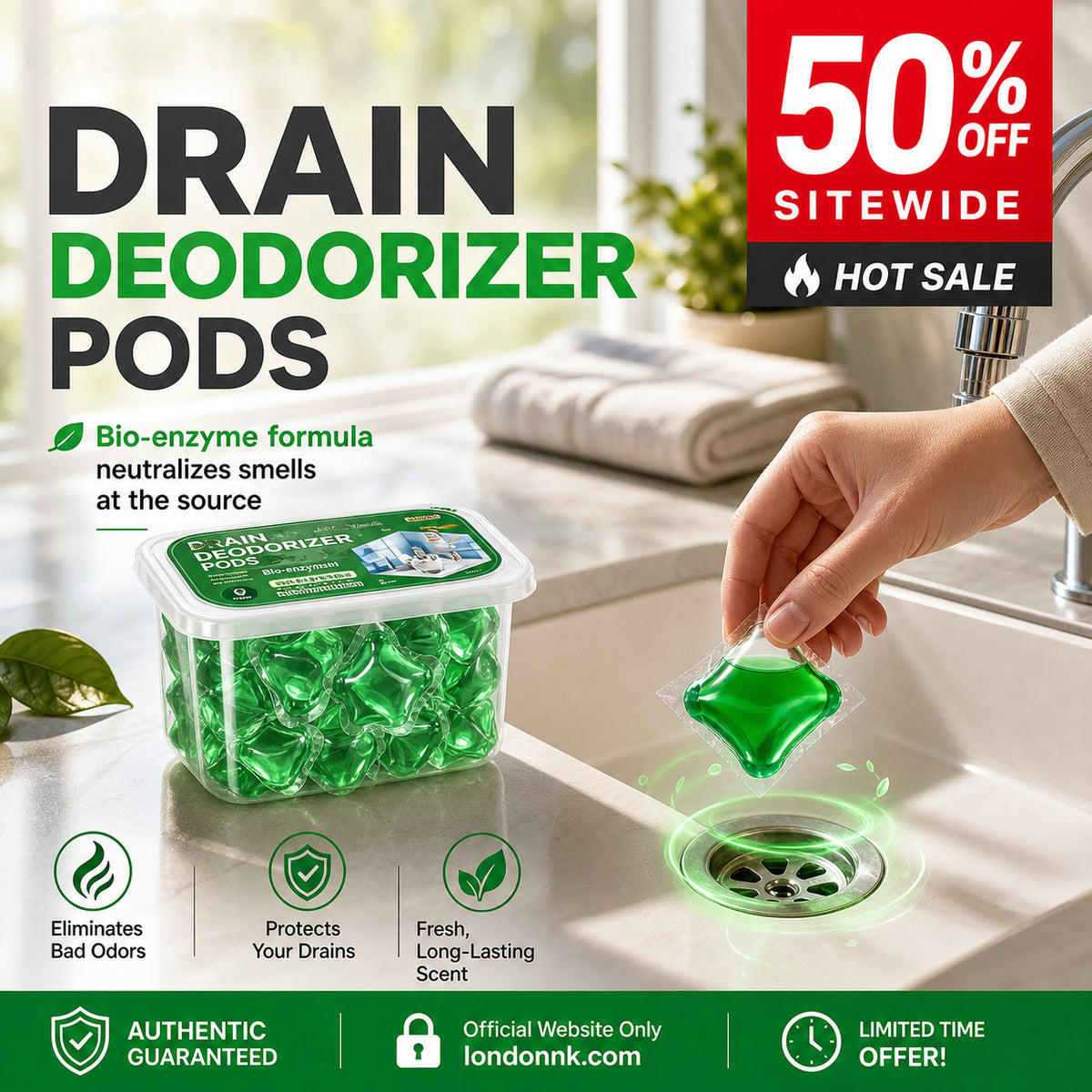 🎁 BUY 1 GET 1 FREE 🔥 Bye-Bye Drain Odors 💧 Bio-Enzyme Drain Pods — Drop In Freshen Up No Scrubbing
