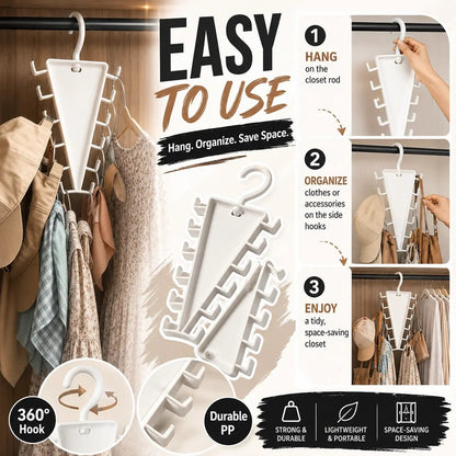 V-Shaped 360° Rotating Closet Organizer Hanger, Space-Saving 12-Hook Storage Rack
