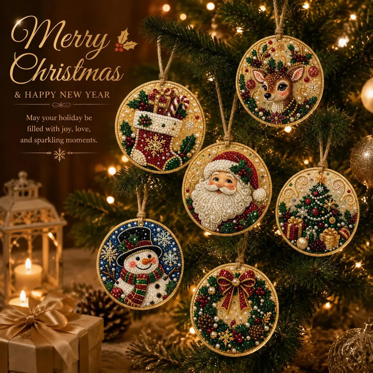 6Pcs/12Pcs Christmas DIY Diamond Painting Ornaments Kit for Holiday Home Decor