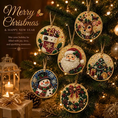 6Pcs/12Pcs Christmas DIY Diamond Painting Ornaments Kit for Holiday Home Decor