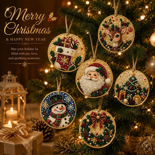 6Pcs/12Pcs Christmas DIY Diamond Painting Ornaments Kit for Holiday Home Decor