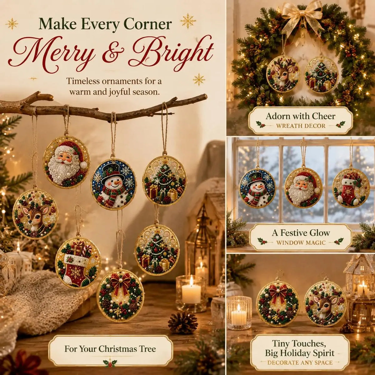 6Pcs/12Pcs Christmas DIY Diamond Painting Ornaments Kit for Holiday Home Decor