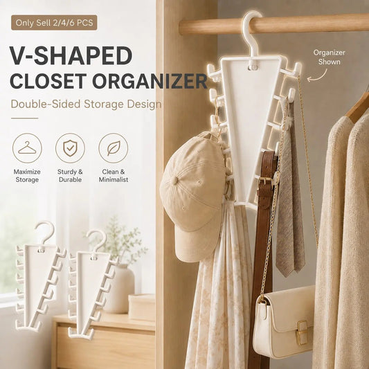 V-Shaped 360° Rotating Closet Organizer Hanger, Space-Saving 12-Hook Storage Rack