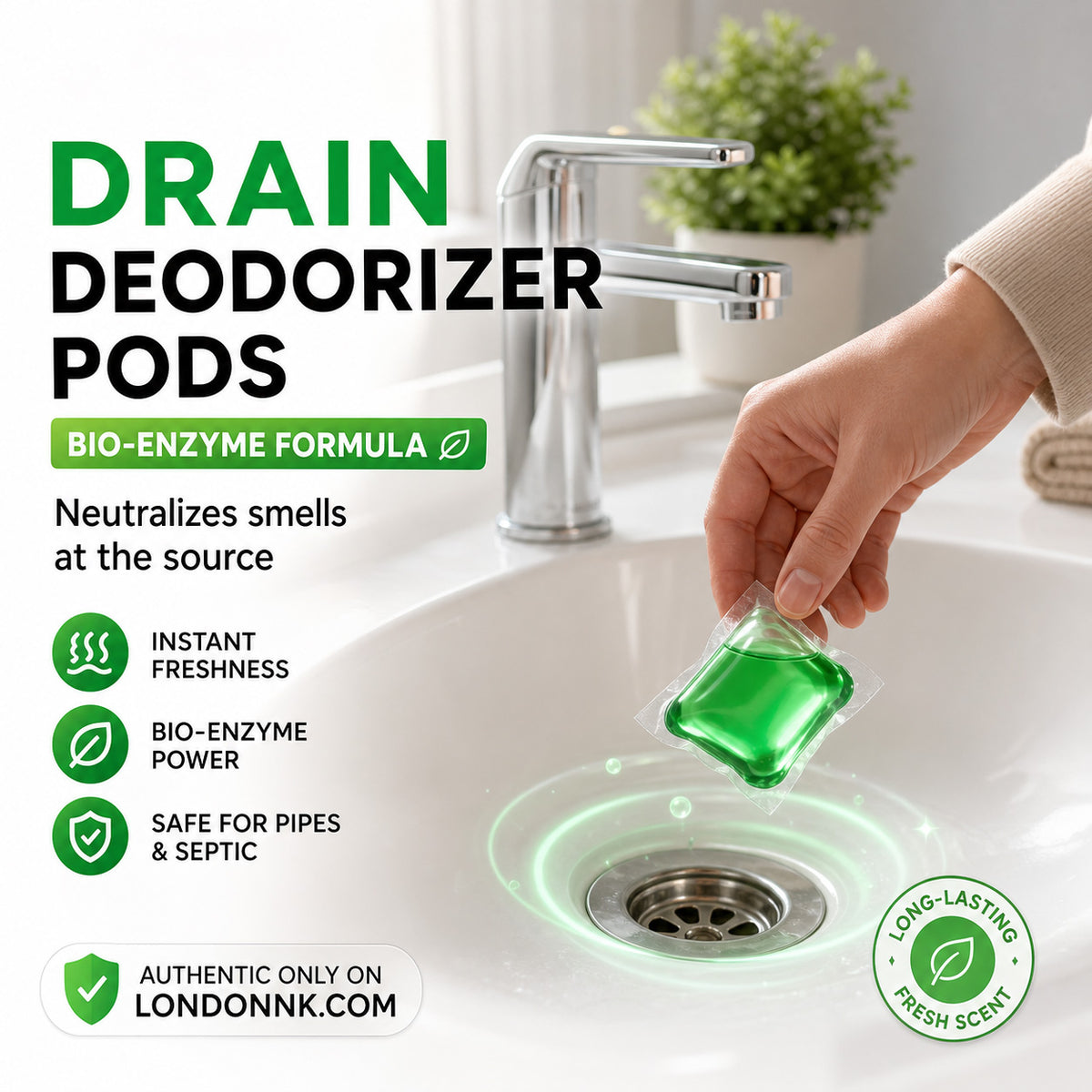 🎁 BUY 1 GET 1 FREE 🔥 Bye-Bye Drain Odors 💧 Bio-Enzyme Drain Pods — Drop In Freshen Up No Scrubbing