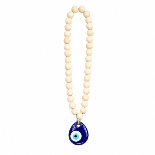 Large Wooden Bead Blue Eye Hanging Ornament