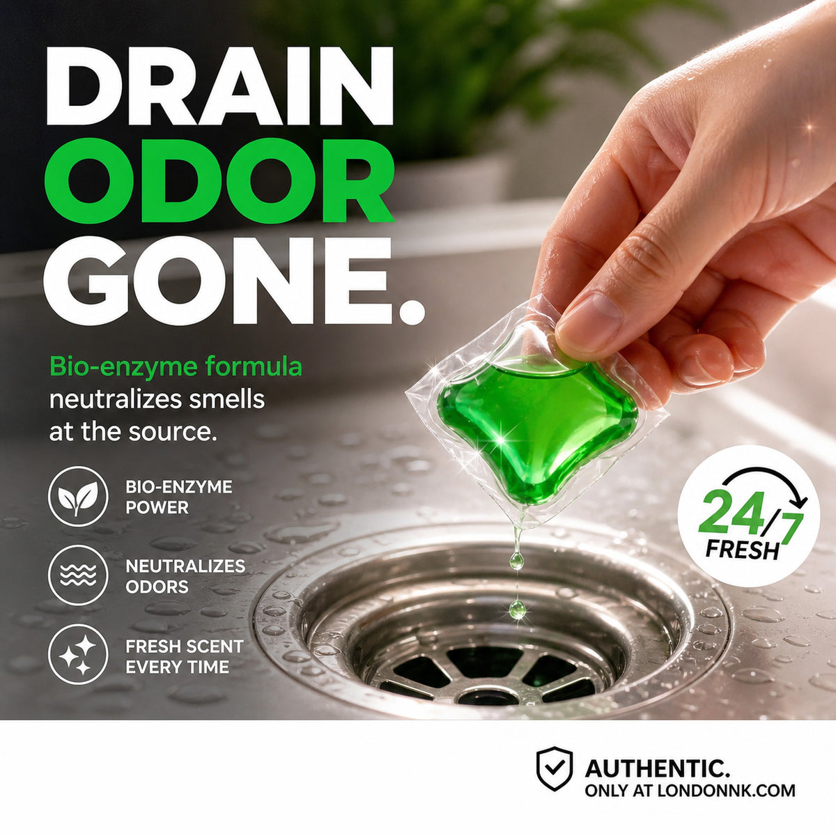 🎁 BUY 1 GET 1 FREE 🔥 Bye-Bye Drain Odors 💧 Bio-Enzyme Drain Pods — Drop In Freshen Up No Scrubbing