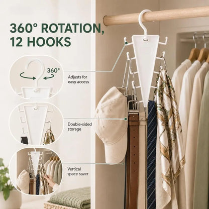 V-Shaped 360° Rotating Closet Organizer Hanger, Space-Saving 12-Hook Storage Rack