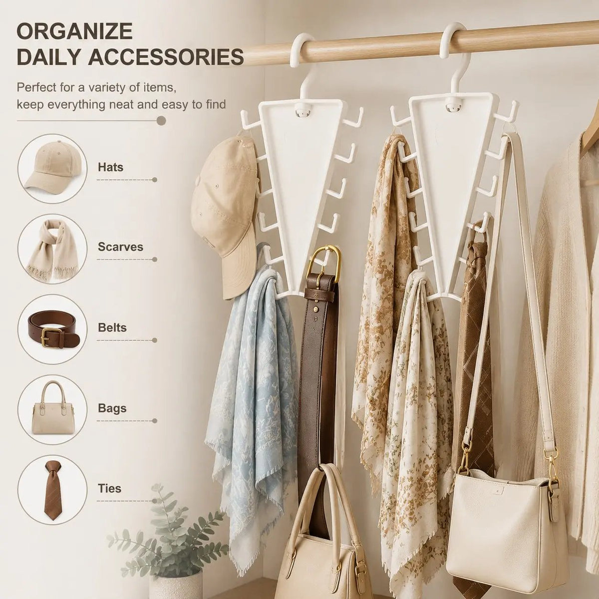 V-Shaped 360° Rotating Closet Organizer Hanger, Space-Saving 12-Hook Storage Rack
