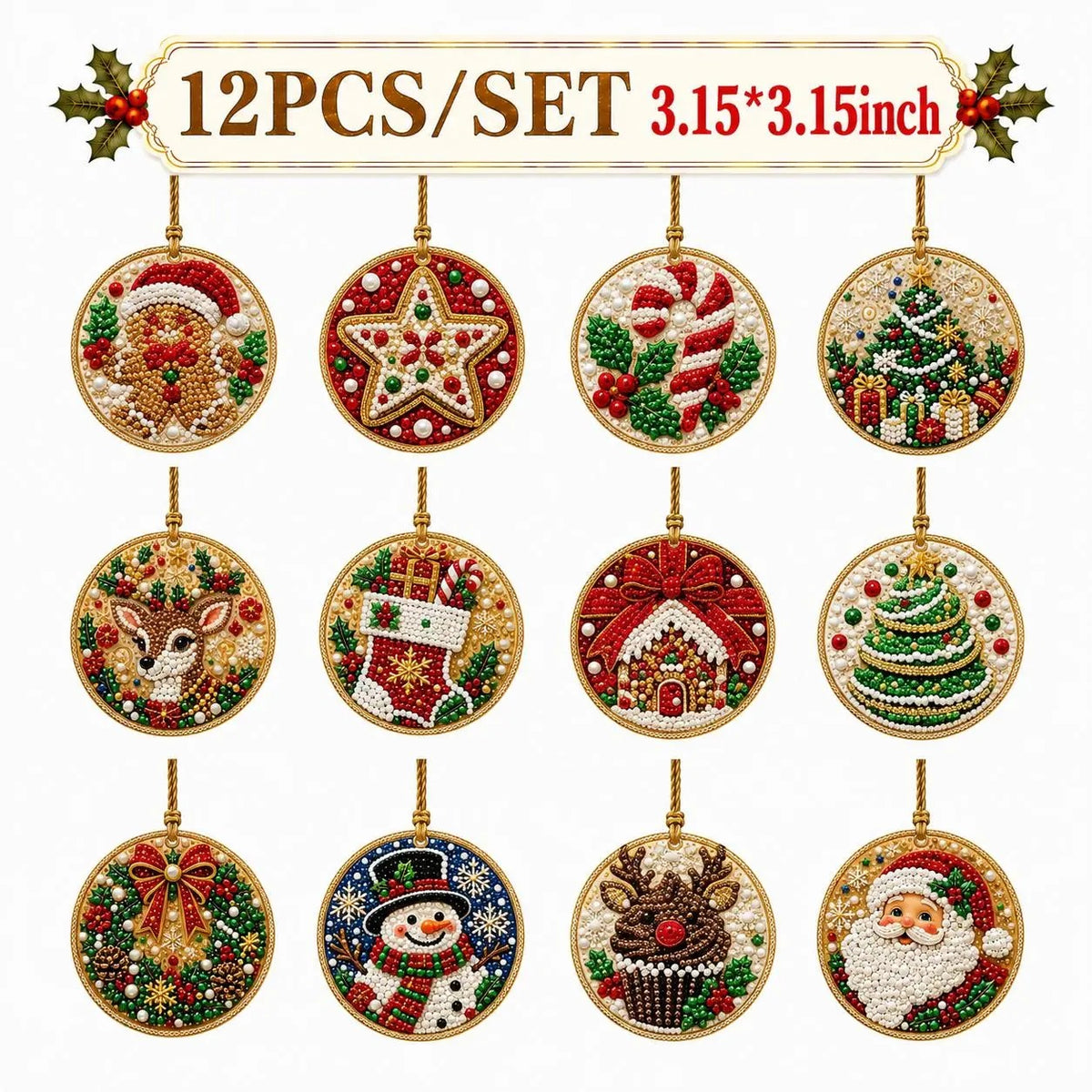 6Pcs/12Pcs Christmas DIY Diamond Painting Ornaments Kit for Holiday Home Decor