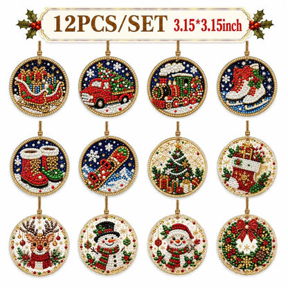 6Pcs/12Pcs Christmas DIY Diamond Painting Ornaments Kit for Holiday Home Decor