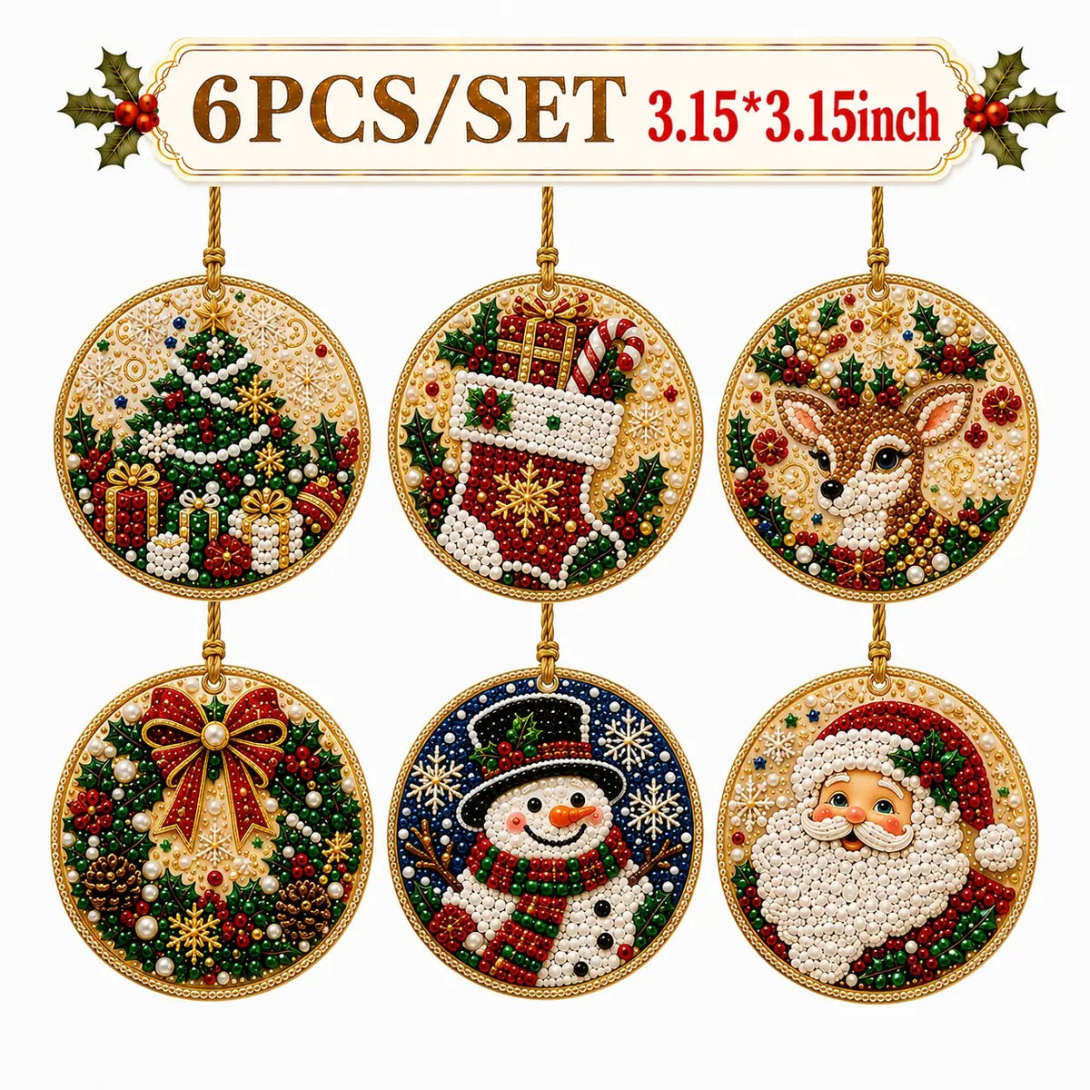 6Pcs/12Pcs Christmas DIY Diamond Painting Ornaments Kit for Holiday Home Decor