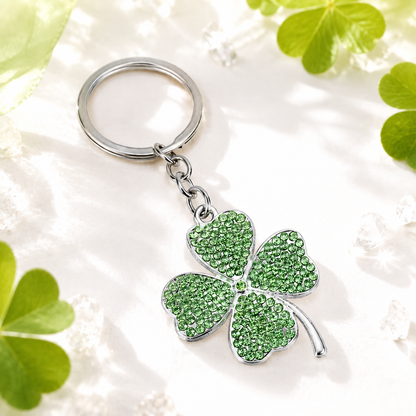 Green Crystal Four-Leaf Clover Keychain