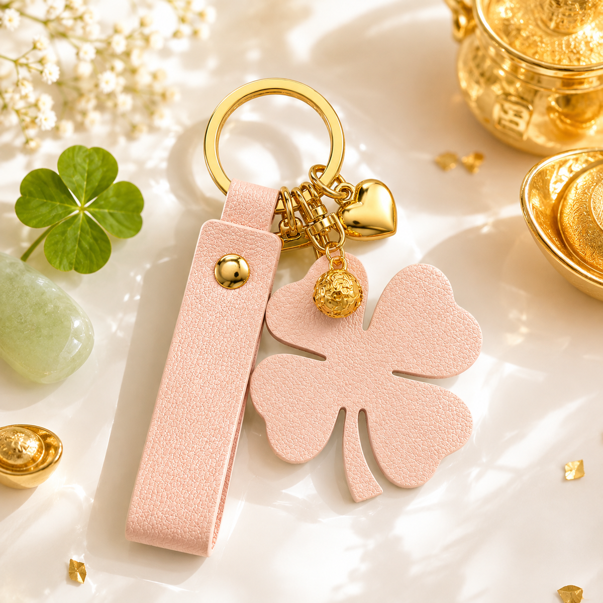 Pink Four-Leaf Clover Keychain
