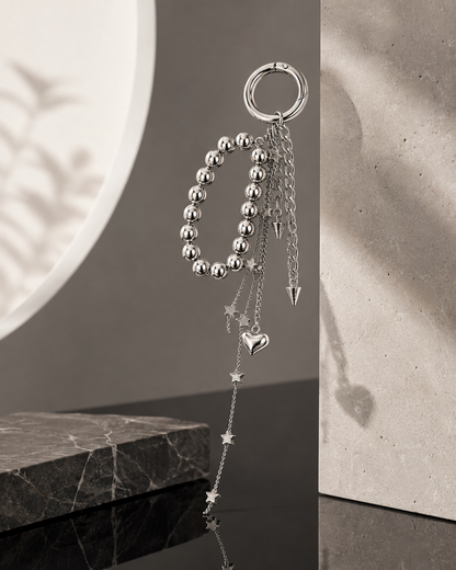 Silver-Tone Beaded Chain Keychain