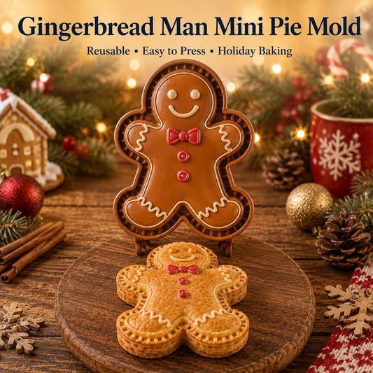 ⏳ Last Day 49% OFF – 🎄16-Design Christmas Mini Pie Mold Collection | Reusable Embossed Molds for Shaping Detailed Santa, Snowman, Reindeer, Tree & Holiday Pies 🥧✨ - 🍪 Gingerbread Man