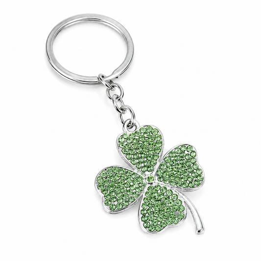 Green Crystal Four-Leaf Clover Keychain