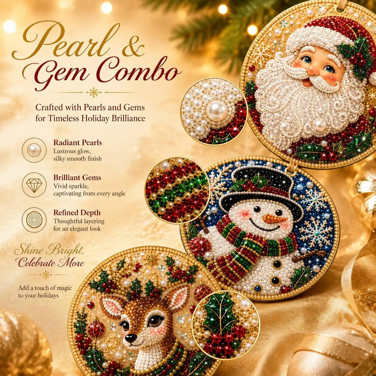 6Pcs/12Pcs Christmas DIY Diamond Painting Ornaments Kit for Holiday Home Decor