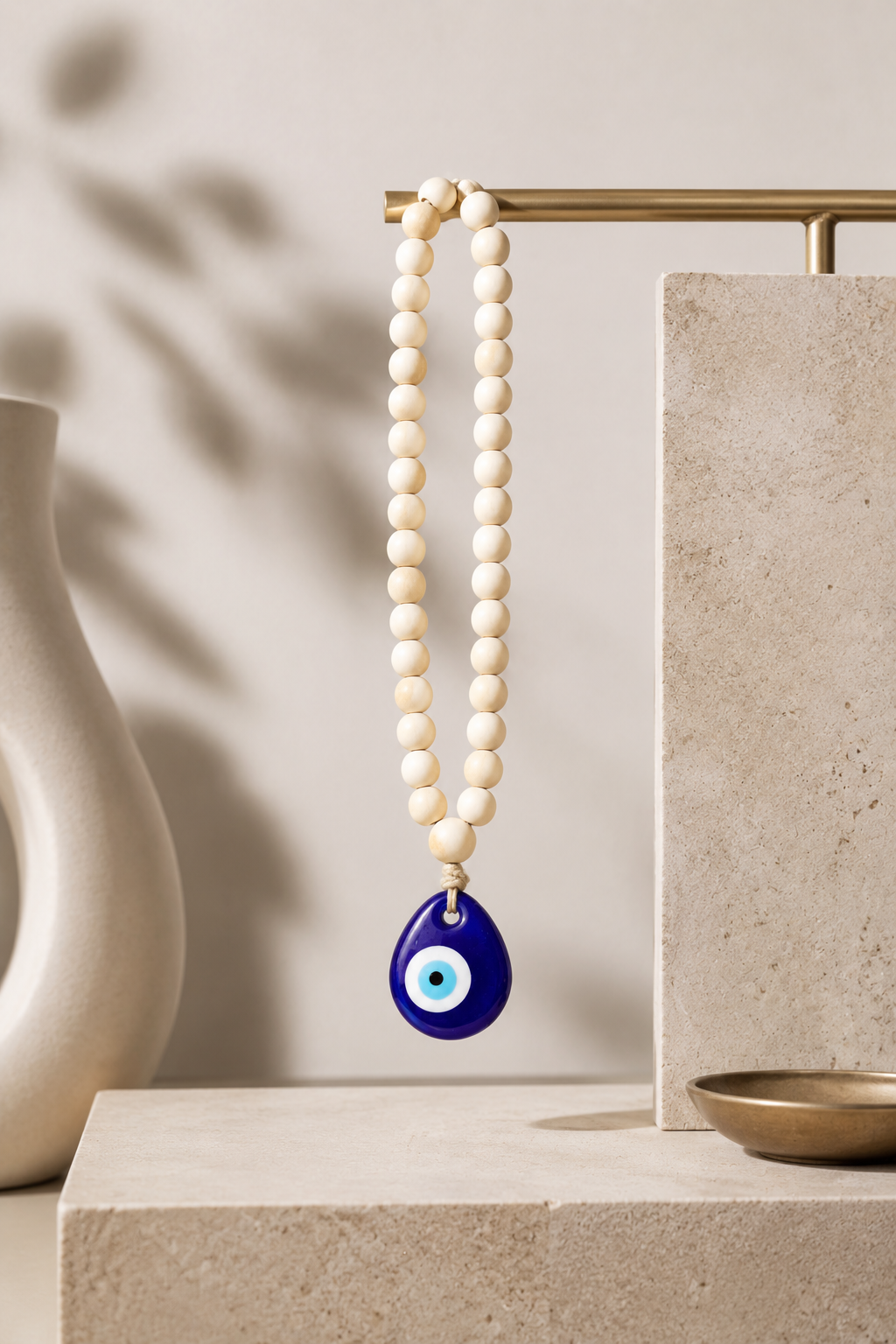 Large Wooden Bead Blue Eye Hanging Ornament