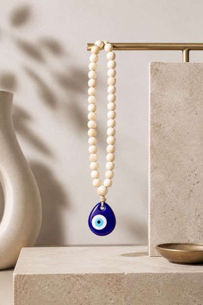 Large Wooden Bead Blue Eye Hanging Ornament