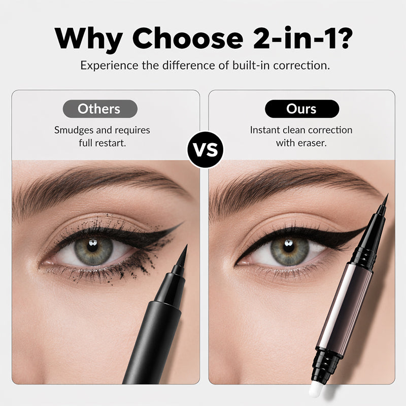 🎁 Buy 1 Get 1 FREE ✨ 2-in-1 Waterproof Eyeliner — Sharp Wings, Fix Mistakes in Seconds