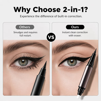 🎁 Buy 1 Get 1 FREE ✨ 2-in-1 Waterproof Eyeliner — Sharp Wings, Fix Mistakes in Seconds