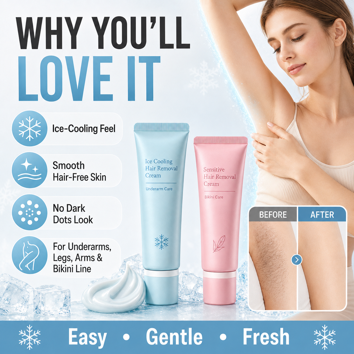 🎁 BUY 3 GET 2 FREE ✨ Gentle All-Over Body Hair Removal Cream with Glycerin + Urea – Smooth, Soft Skin