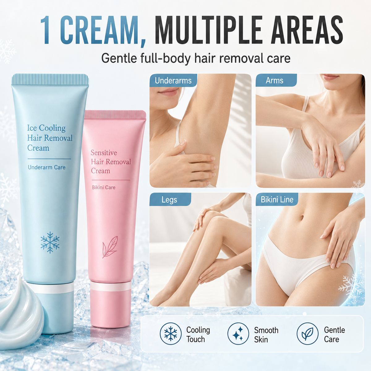 🎁 BUY 3 GET 2 FREE ✨ Gentle All-Over Body Hair Removal Cream with Glycerin + Urea – Smooth, Soft Skin