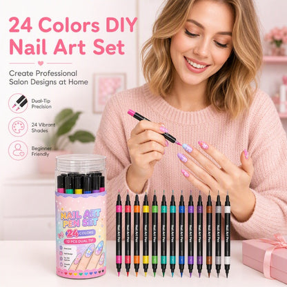 🔥 50% OFF! ✨ 24 Colors Dual-Ended Nail Art Pens Set - Easy DIY Salon Nails 💅