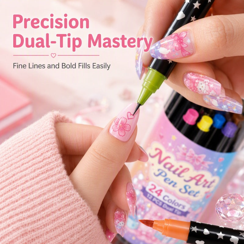 🔥 50% OFF! ✨ 24 Colors Dual-Ended Nail Art Pens Set - Easy DIY Salon Nails 💅