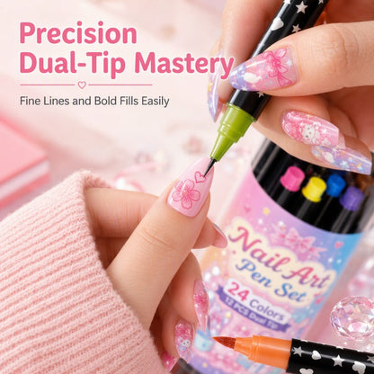 🔥 50% OFF! ✨ 24 Colors Dual-Ended Nail Art Pens Set - Easy DIY Salon Nails 💅