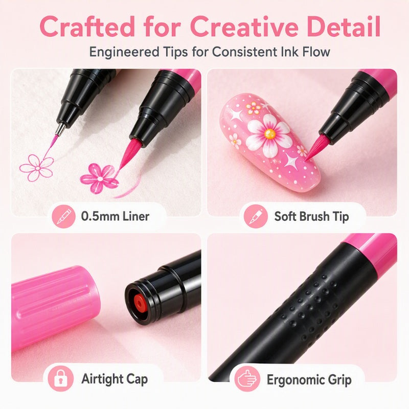 🔥 50% OFF! ✨ 24 Colors Dual-Ended Nail Art Pens Set - Easy DIY Salon Nails 💅