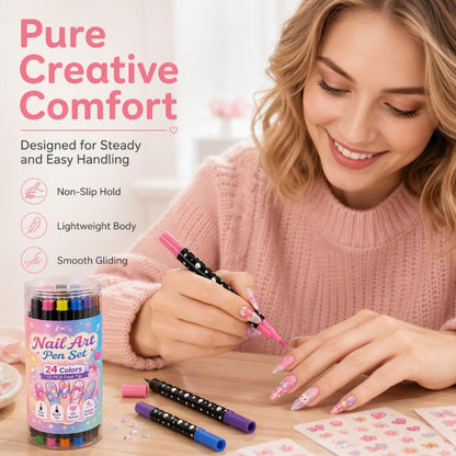 🔥 50% OFF! ✨ 24 Colors Dual-Ended Nail Art Pens Set - Easy DIY Salon Nails 💅