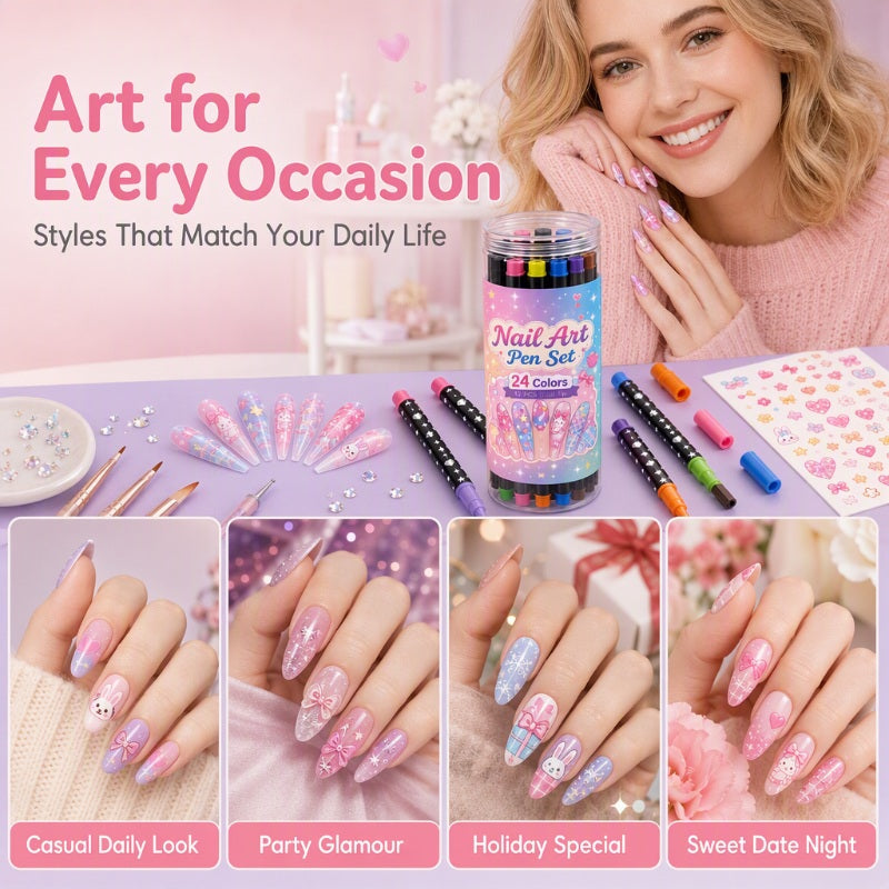 🔥 50% OFF! ✨ 24 Colors Dual-Ended Nail Art Pens Set - Easy DIY Salon Nails 💅