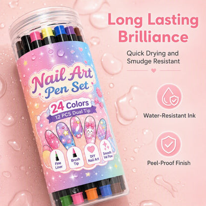 🔥 50% OFF! ✨ 24 Colors Dual-Ended Nail Art Pens Set - Easy DIY Salon Nails 💅