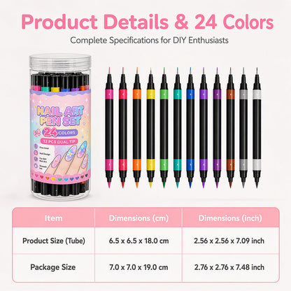 🔥 50% OFF! ✨ 24 Colors Dual-Ended Nail Art Pens Set - Easy DIY Salon Nails 💅
