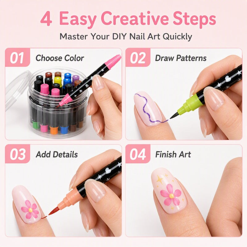 🔥 50% OFF! ✨ 24 Colors Dual-Ended Nail Art Pens Set - Easy DIY Salon Nails 💅