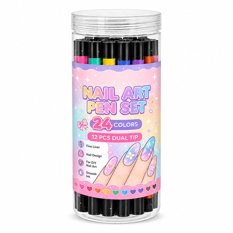 🔥 50% OFF! ✨ 24 Colors Dual-Ended Nail Art Pens Set - Easy DIY Salon Nails 💅