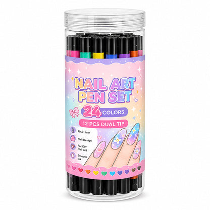 🔥 50% OFF! ✨ 24 Colors Dual-Ended Nail Art Pens Set - Easy DIY Salon Nails 💅
